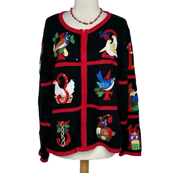 Vintage Tiara International XL 12 Days of Christmas Embroidery + Sequins Sweater - Picture 1 of 7